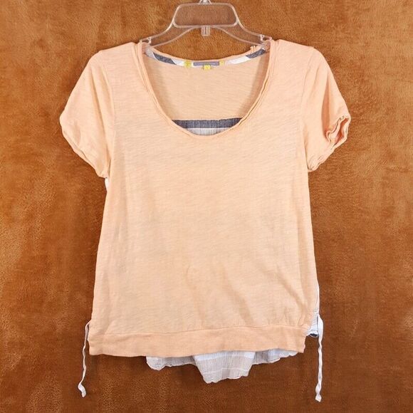 Little Yellow Button ANTHROPOLOGIE Womens Top Small Pastel Orange Stripe - Picture 1 of 7